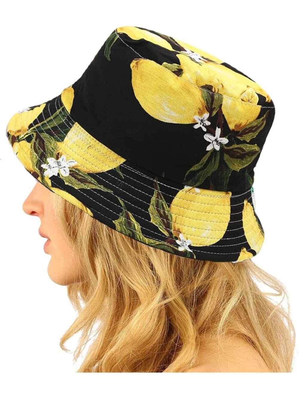 Bucket Fedora Hat Lemons Fruit Black Yellow Fischer One Size